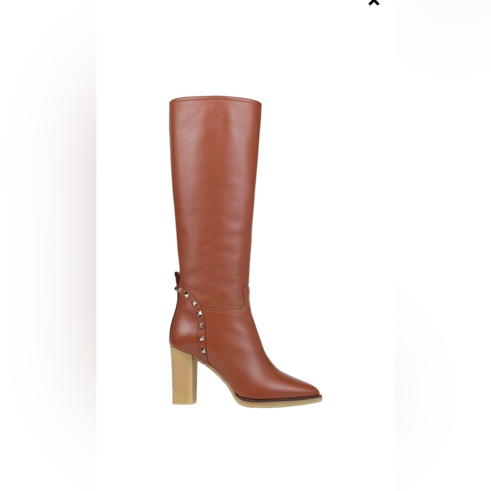 Valentino Rockstud Knee High Boots Tan